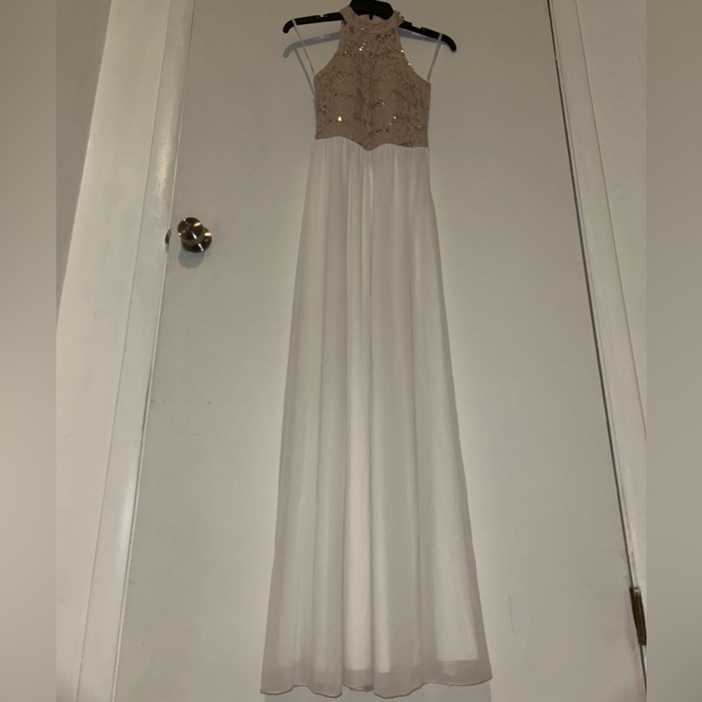 Juniors Speechless Macy white and gold dress xs